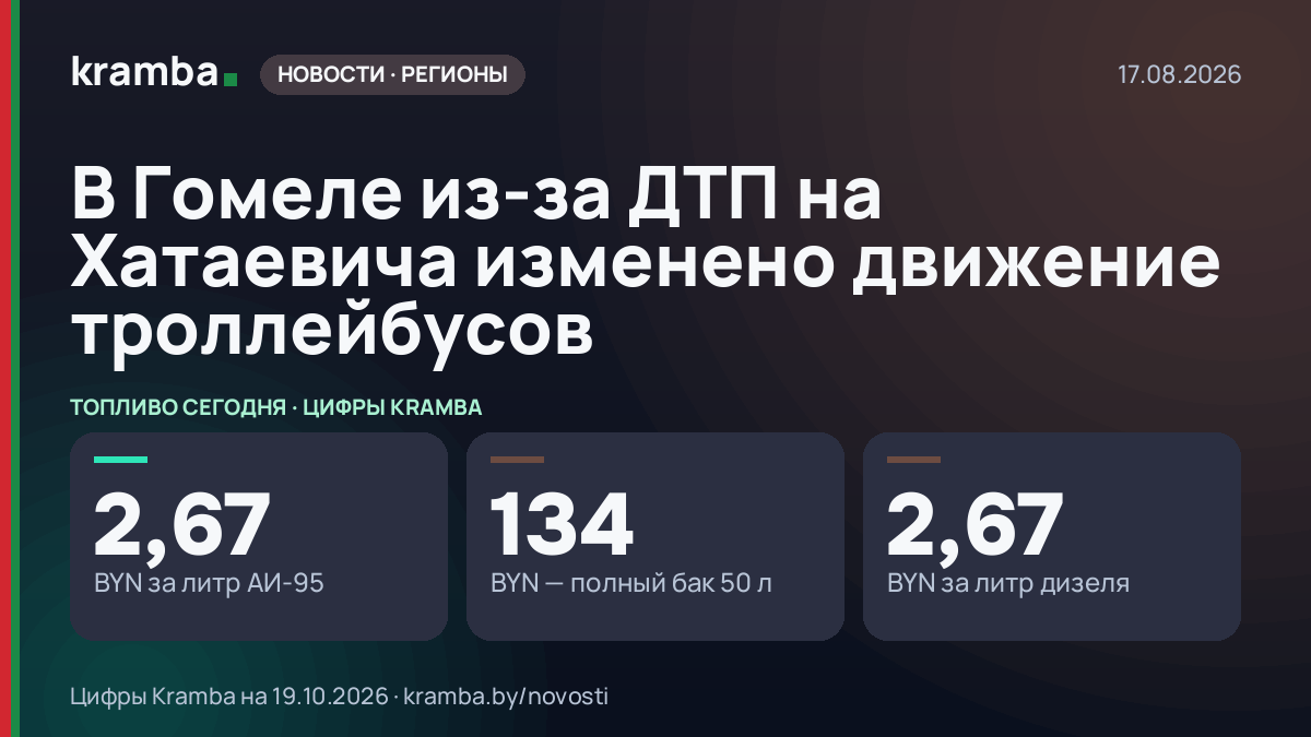 Инфографика Kramba: В Гомеле из-за ДТП на Хатаевича изменено движение троллейбусов