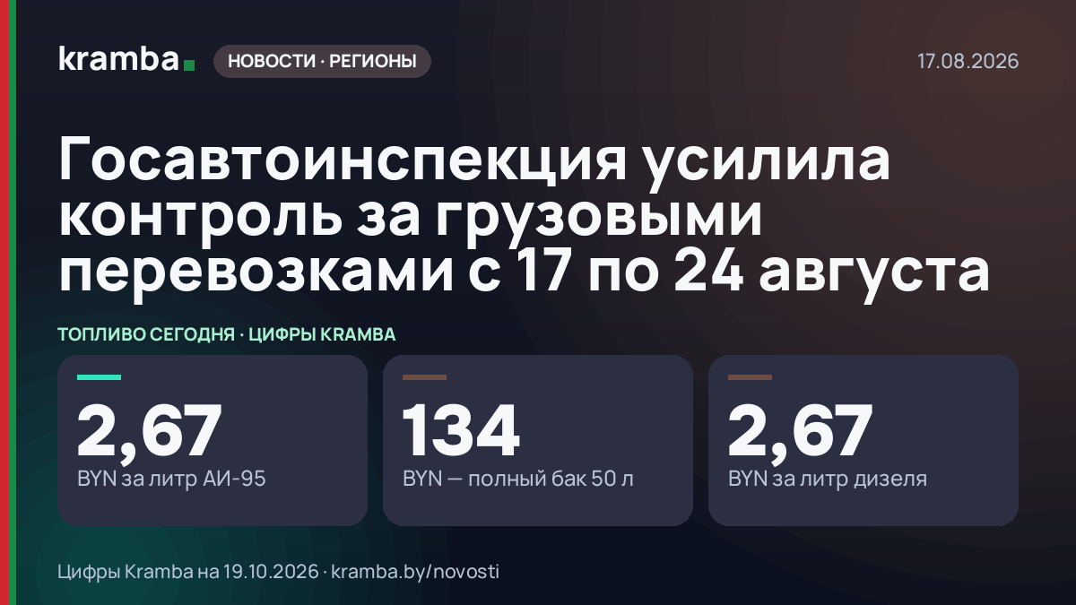 Инфографика Kramba: Госавтоинспекция усилила контроль за грузовыми перевозками с 17 по 24 августа