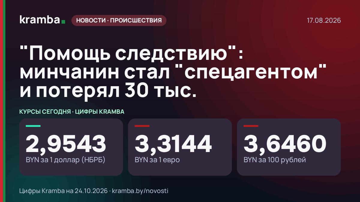 Инфографика Kramba: "Помощь следствию": минчанин стал "спецагентом" и потерял 30 тыс.