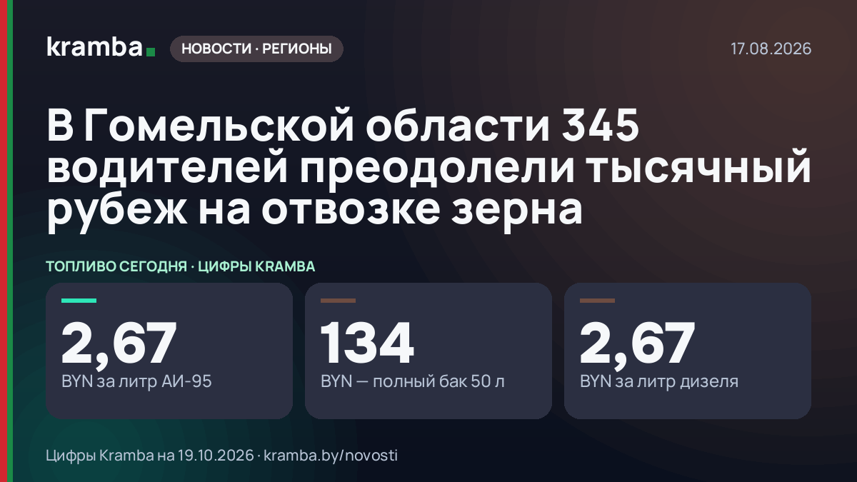 Инфографика Kramba: В Гомельской области 345 водителей преодолели тысячный рубеж на отвозке зерна