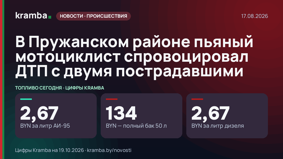 Инфографика Kramba: В Пружанском районе пьяный мотоциклист спровоцировал ДТП с двумя пострадавшими