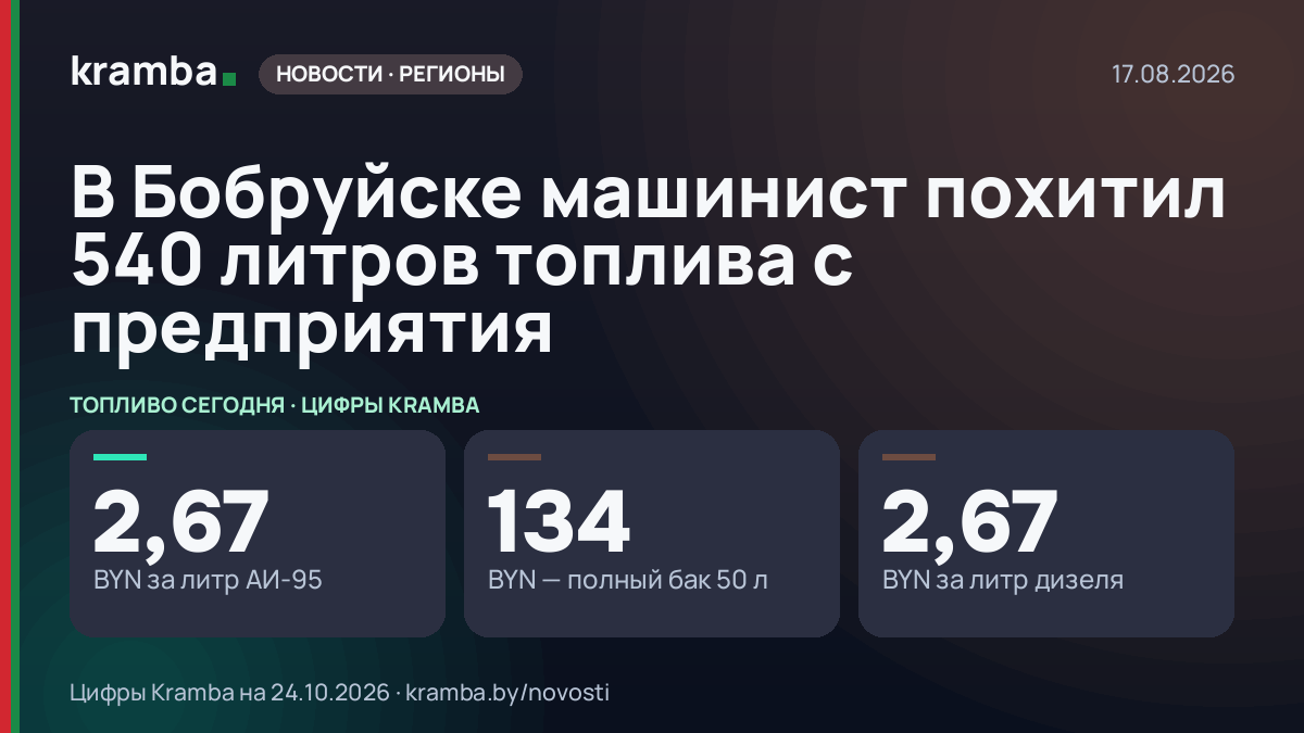 Инфографика Kramba: В Бобруйске машинист похитил 540 литров топлива с предприятия