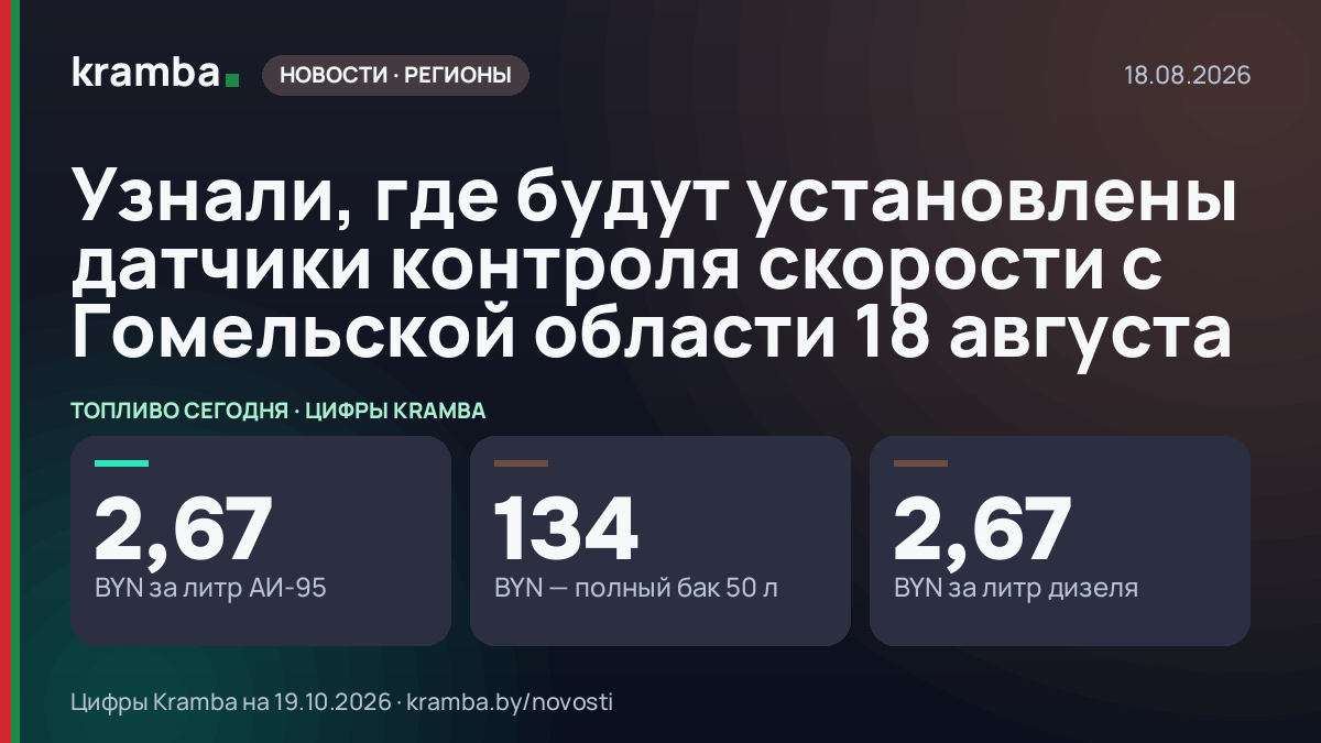 Инфографика Kramba: Узнали, где будут установлены датчики контроля скорости с Гомельской области 18 августа
