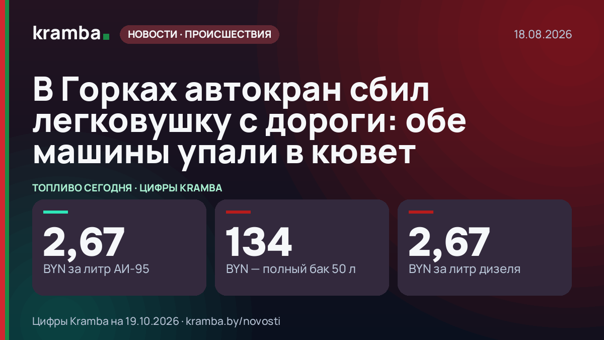 Инфографика Kramba: В Горках автокран сбил легковушку с дороги: обе машины упали в кювет