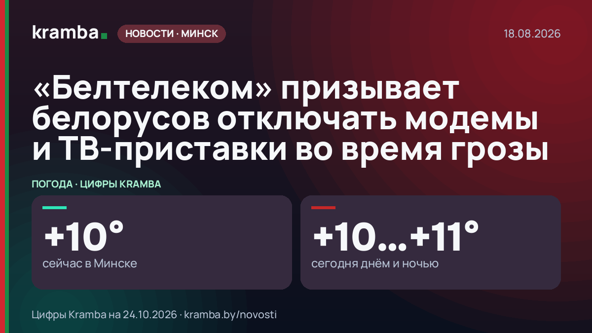 Инфографика Kramba: «Белтелеком» призывает белорусов отключать модемы и ТВ-приставки во время грозы