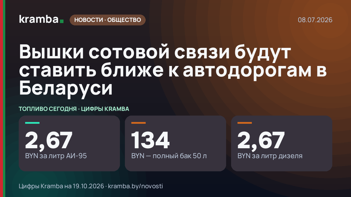 Инфографика Kramba: Вышки сотовой связи будут ставить ближе к автодорогам в Беларуси