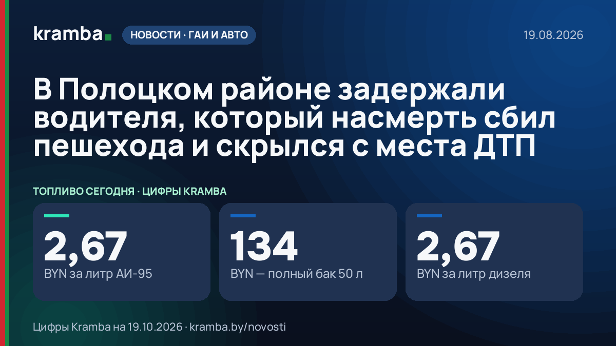 Инфографика Kramba: В Полоцком районе задержали водителя, который насмерть сбил пешехода и скрылся с места ДТП