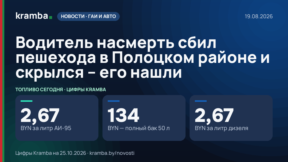 Инфографика Kramba: Водитель насмерть сбил пешехода в Полоцком районе и скрылся – его нашли