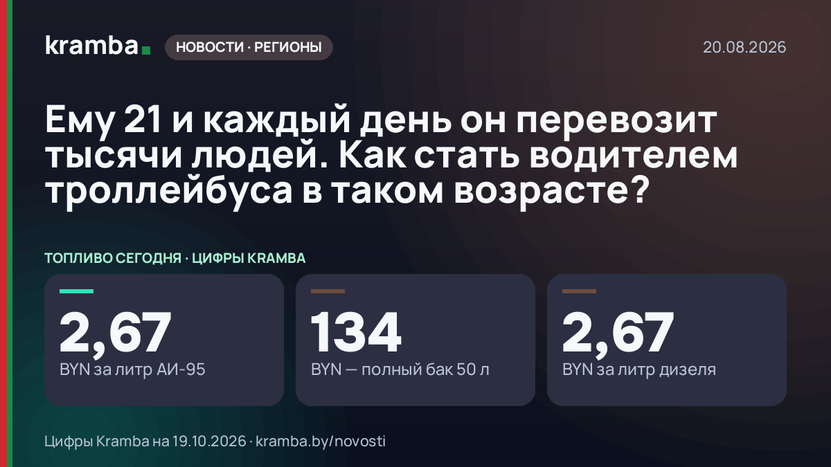 Инфографика Kramba: Ему 21 и каждый день он перевозит тысячи людей. Как стать водителем троллейбуса в таком…