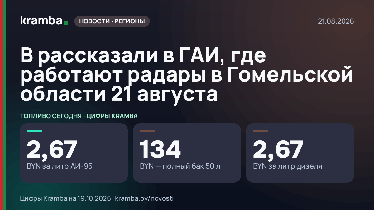 Инфографика Kramba: В рассказали в ГАИ, где работают радары в Гомельской области 21 августа