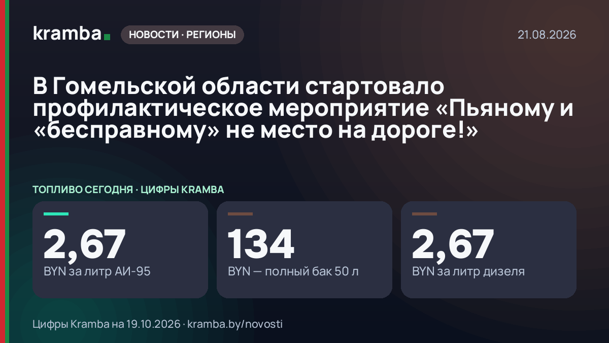 Инфографика Kramba: В Гомельской области стартовало профилактическое мероприятие «Пьяному и «бесправному» не…