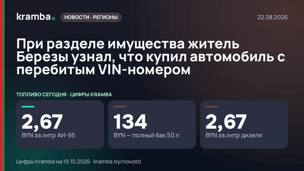 Инфографика Kramba: При разделе имущества житель Березы узнал, что купил автомобиль с перебитым VIN-номером