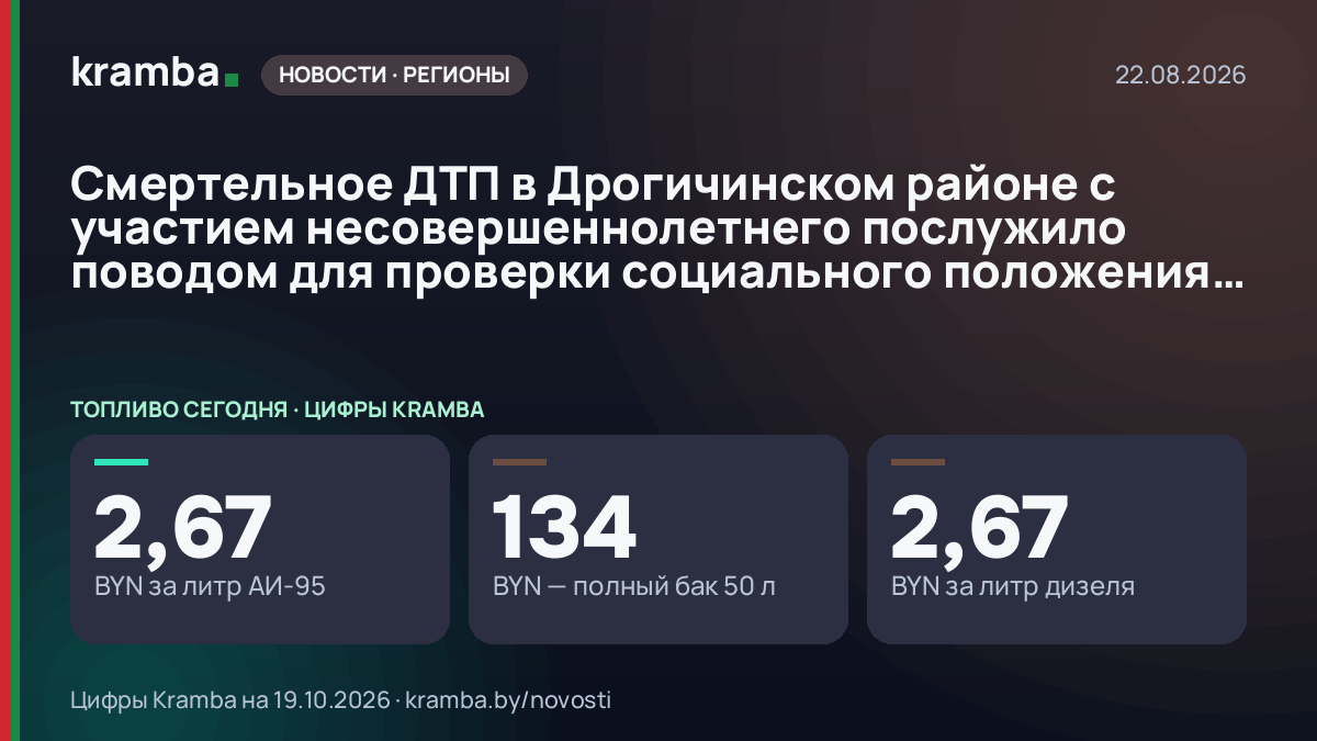 Инфографика Kramba: Смертельное ДТП в Дрогичинском районе с участием несовершеннолетнего послужило поводом…