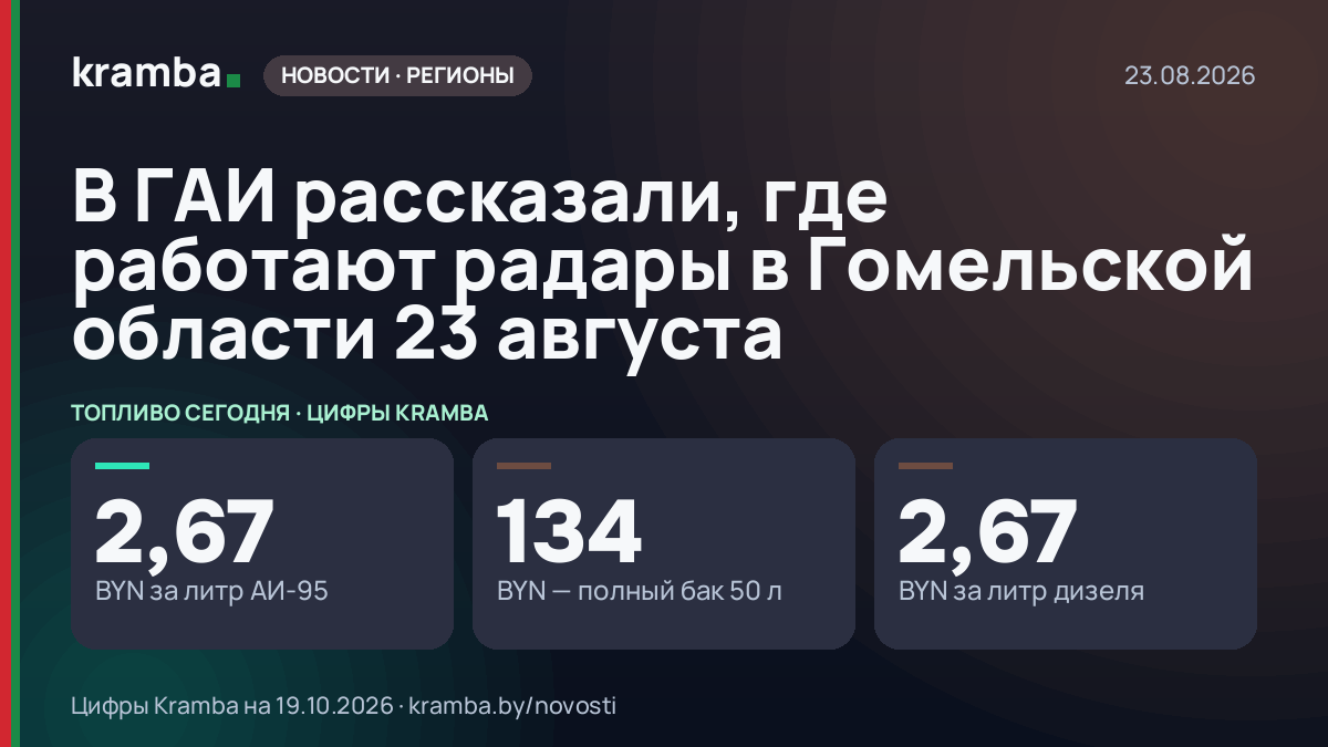 Инфографика Kramba: В ГАИ рассказали, где работают радары в Гомельской области 23 августа