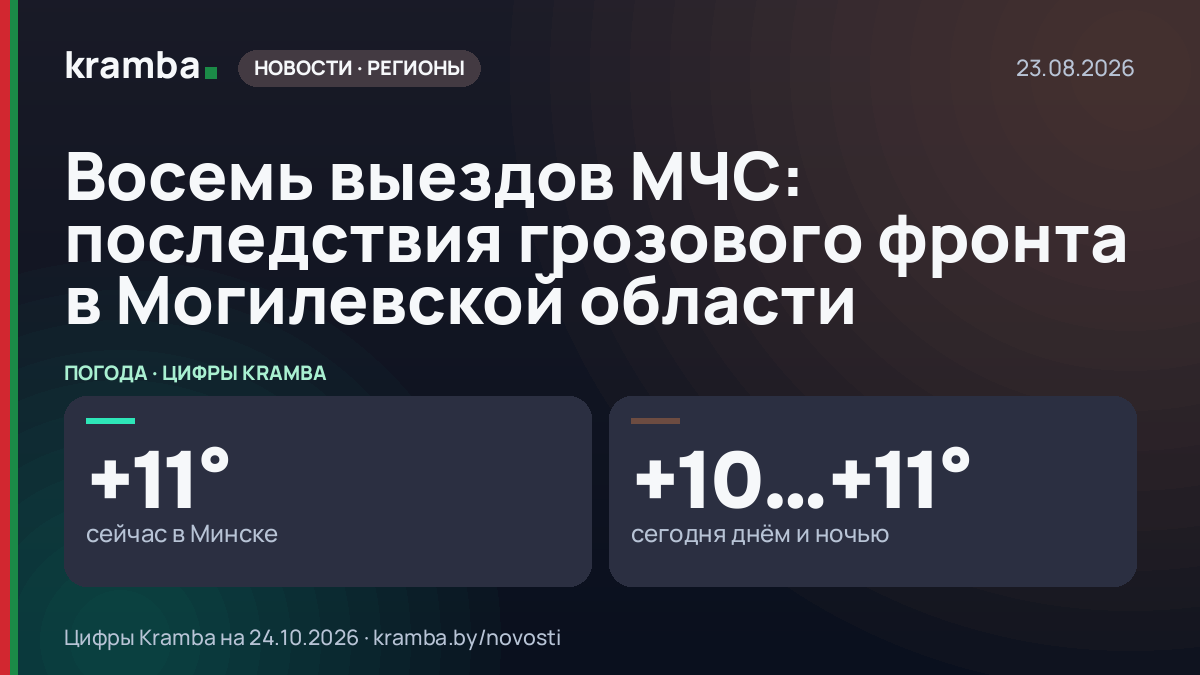 Инфографика Kramba: Восемь выездов МЧС: последствия грозового фронта в Могилевской области