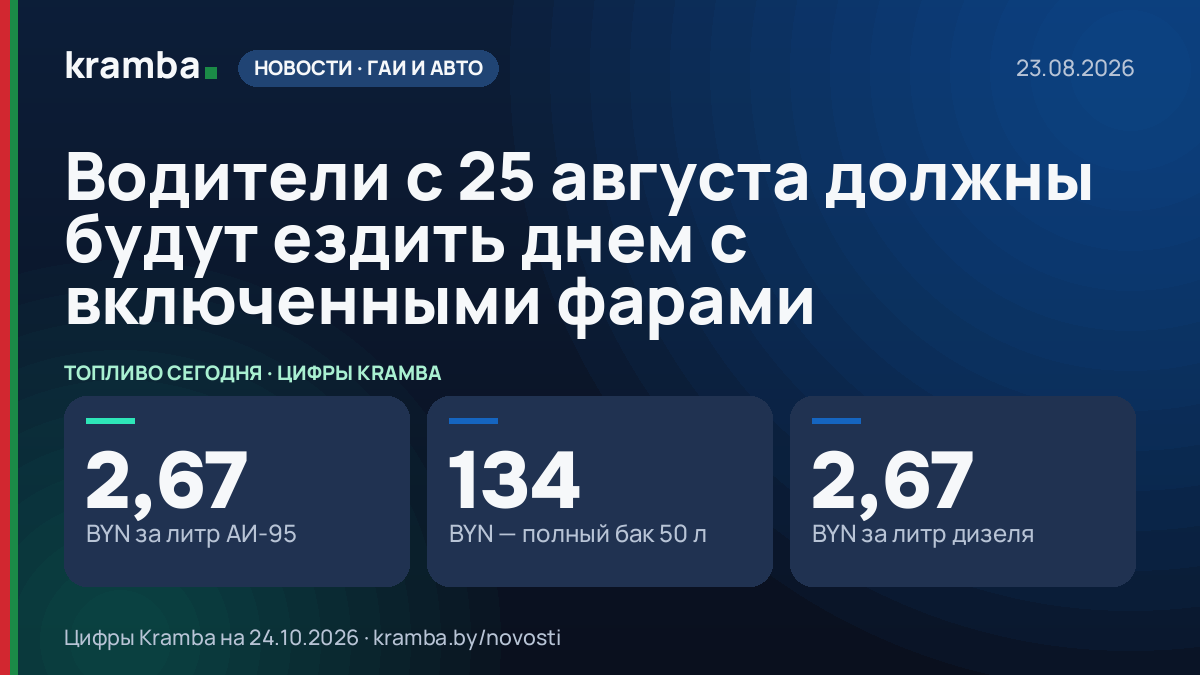 Инфографика Kramba: Водители с 25 августа должны будут ездить днем с включенными фарами