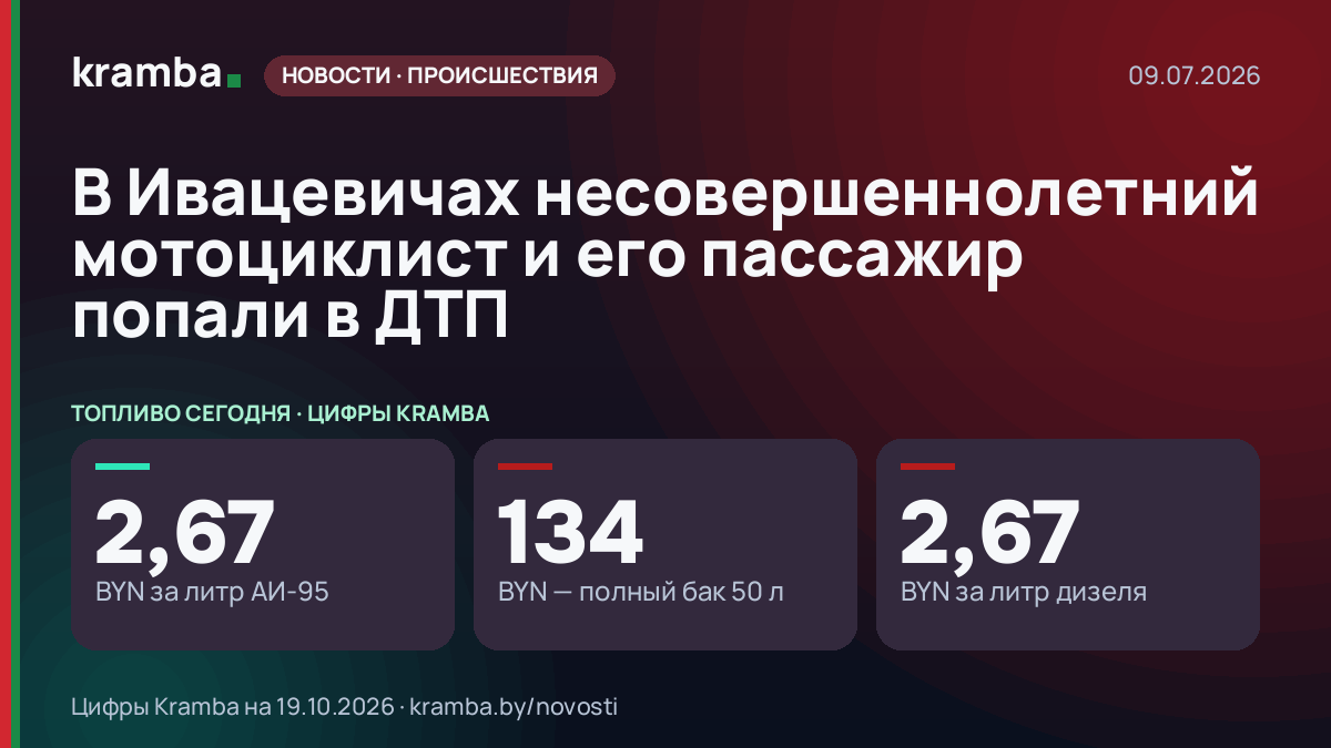 Инфографика Kramba: В Ивацевичах несовершеннолетний мотоциклист и его пассажир попали в ДТП