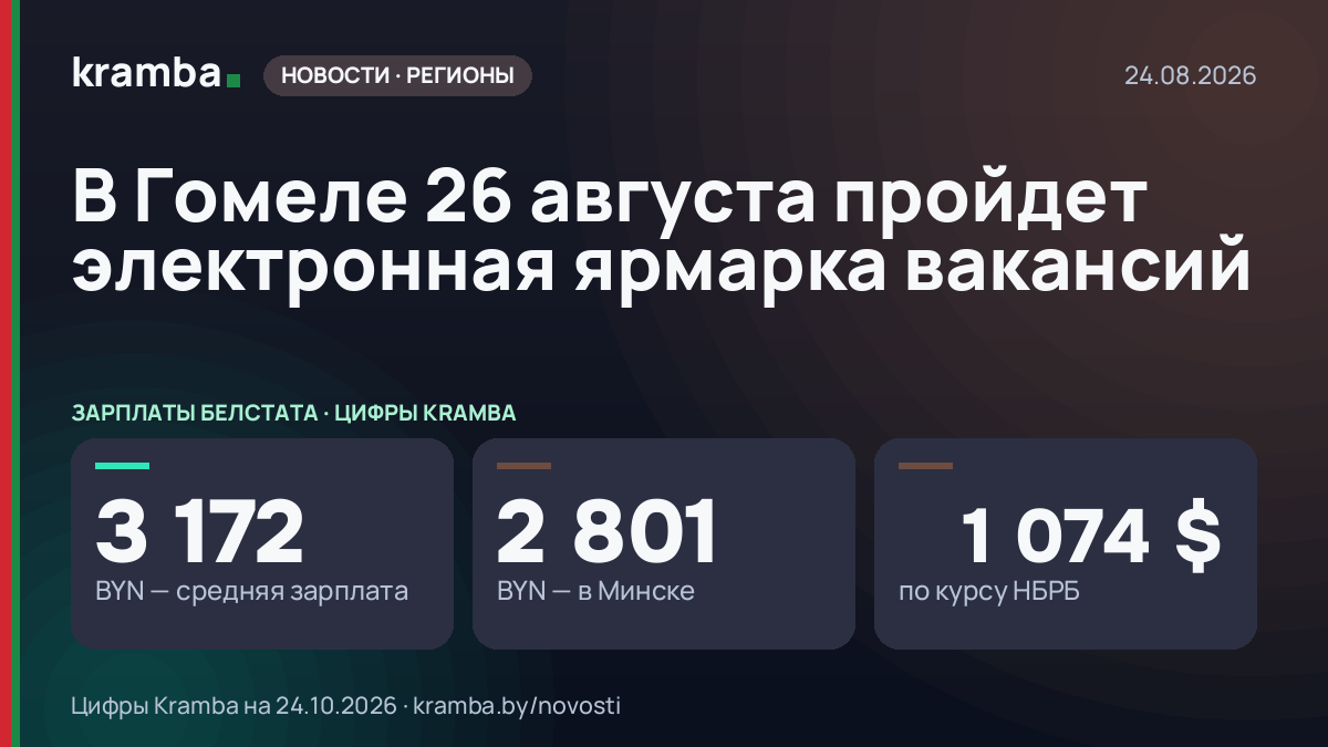 Инфографика Kramba: В Гомеле 26 августа пройдет электронная ярмарка вакансий