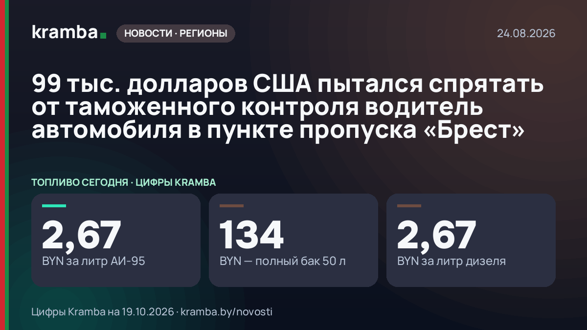 Инфографика Kramba: 99 тыс. долларов США пытался спрятать от таможенного контроля водитель автомобиля в…