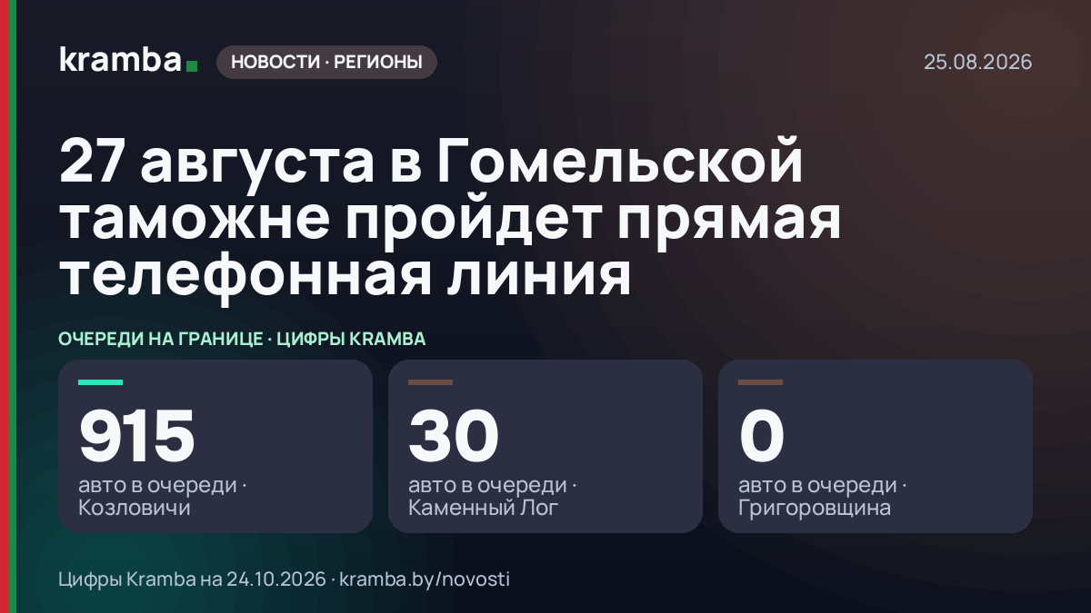 Инфографика Kramba: 27 августа в Гомельской таможне пройдет прямая телефонная линия