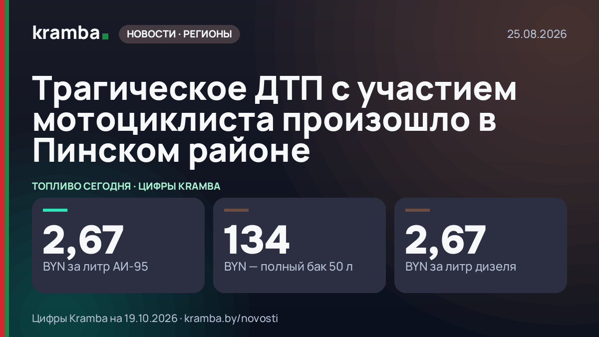 Инфографика Kramba: Трагическое ДТП с участием мотоциклиста произошло в Пинском районе