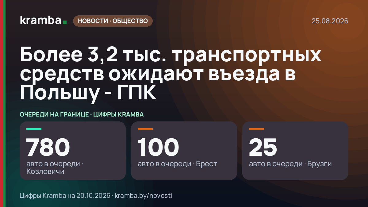 Инфографика Kramba: Более 3,2 тыс. транспортных средств ожидают въезда в Польшу - ГПК