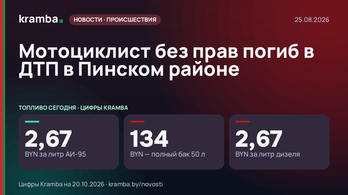 Инфографика Kramba: Мотоциклист без прав погиб в ДТП в Пинском районе