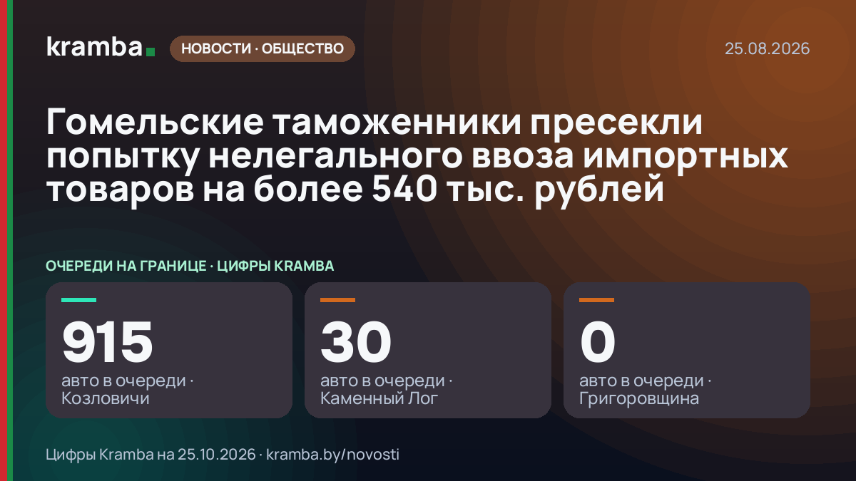 Инфографика Kramba: Гомельские таможенники пресекли попытку нелегального ввоза импортных товаров на более…