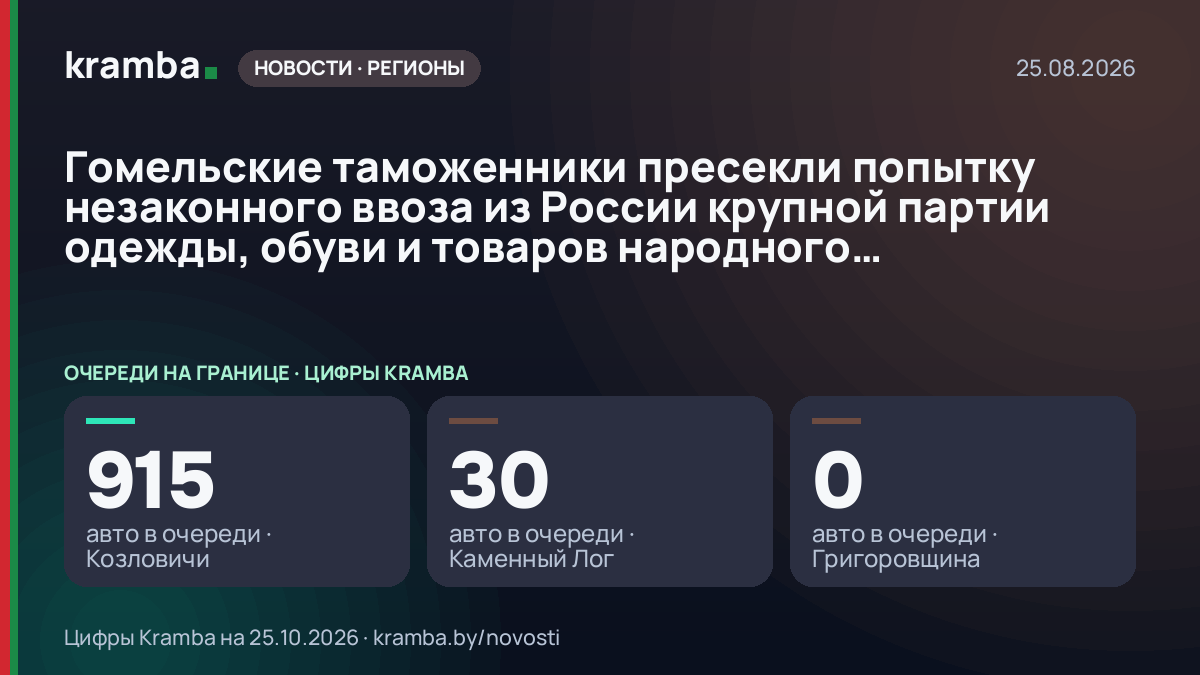 Инфографика Kramba: Гомельские таможенники пресекли попытку незаконного ввоза из России крупной партии…