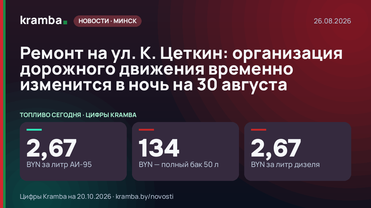 Инфографика Kramba: Ремонт на ул. К. Цеткин: организация дорожного движения временно изменится в ночь на 30…