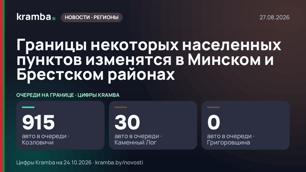 Инфографика Kramba: Границы некоторых населенных пунктов изменятся в Минском и Брестском районах