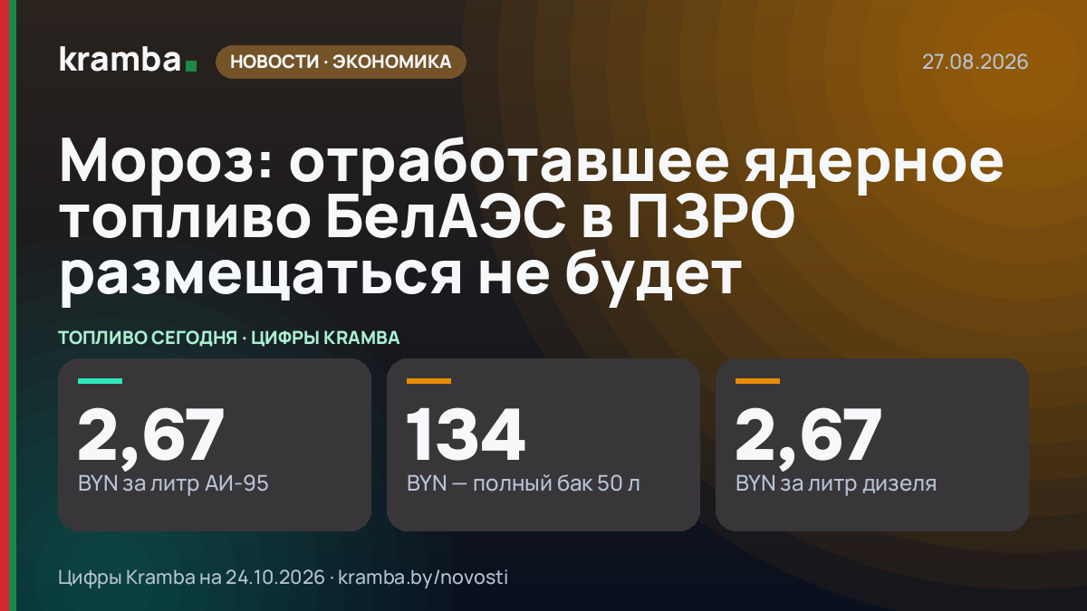 Инфографика Kramba: Мороз: отработавшее ядерное топливо БелАЭС в ПЗРО размещаться не будет