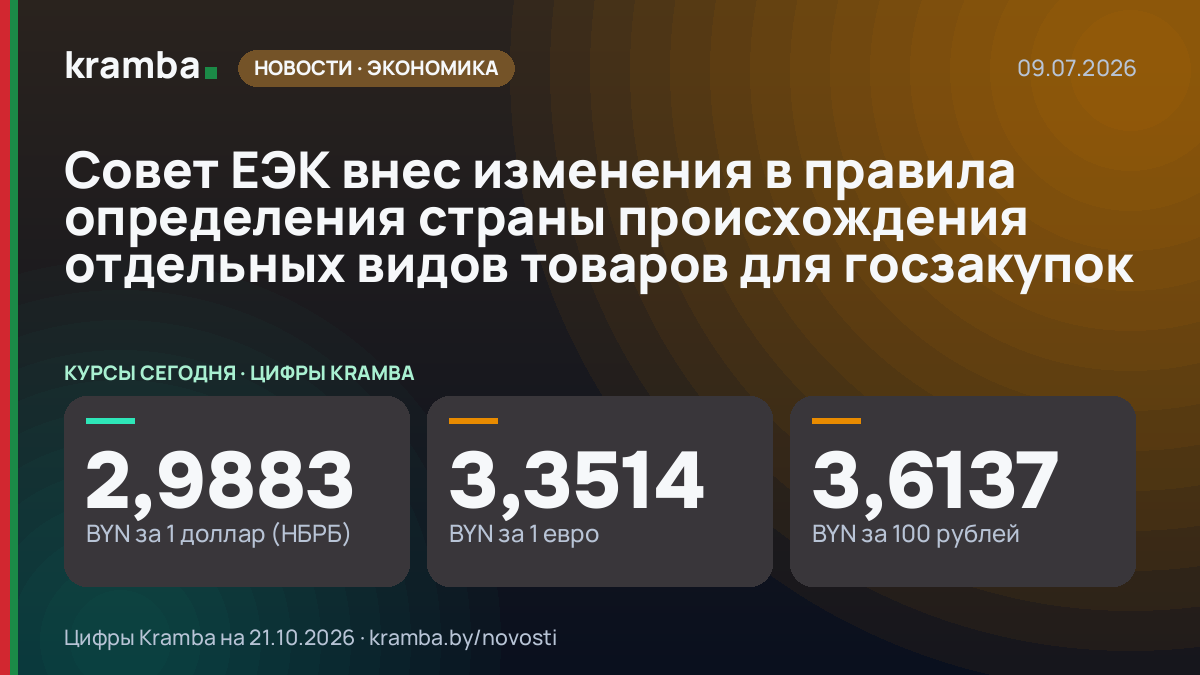 Инфографика Kramba: Совет ЕЭК внес изменения в правила определения страны происхождения отдельных видов…