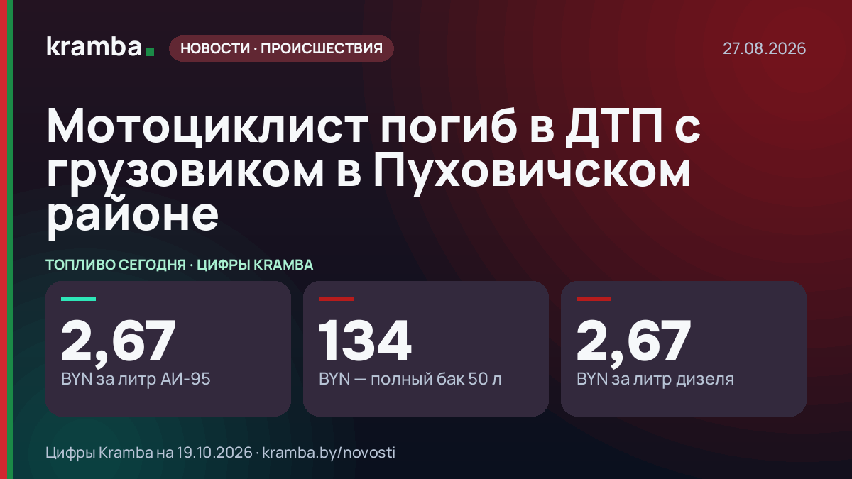 Инфографика Kramba: Мотоциклист погиб в ДТП с грузовиком в Пуховичском районе