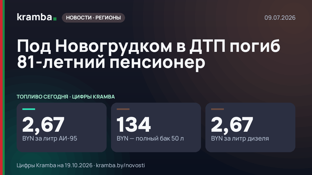 Инфографика Kramba: Под Новогрудком в ДТП погиб 81-летний пенсионер