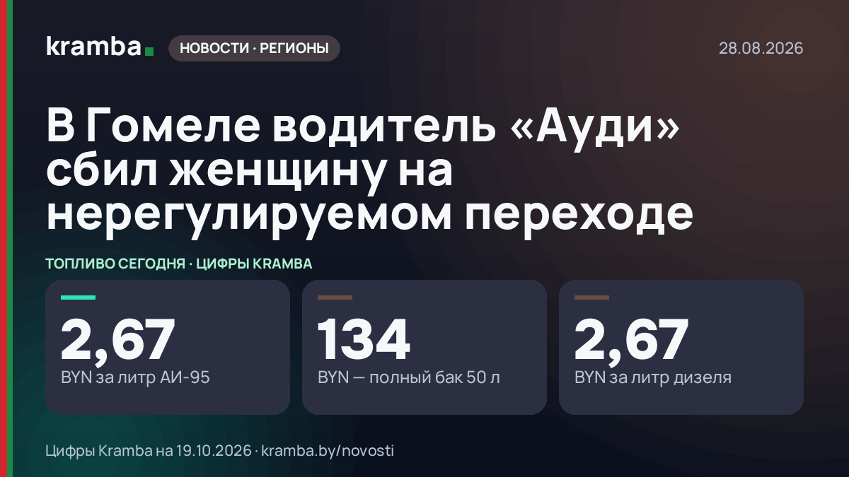 Инфографика Kramba: В Гомеле водитель «Ауди» сбил женщину на нерегулируемом переходе