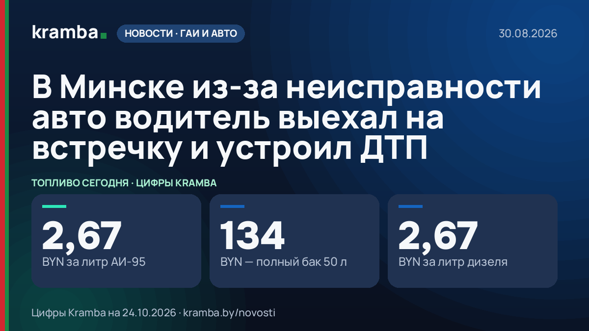Инфографика Kramba: В Минске из-за неисправности авто водитель выехал на встречку и устроил ДТП