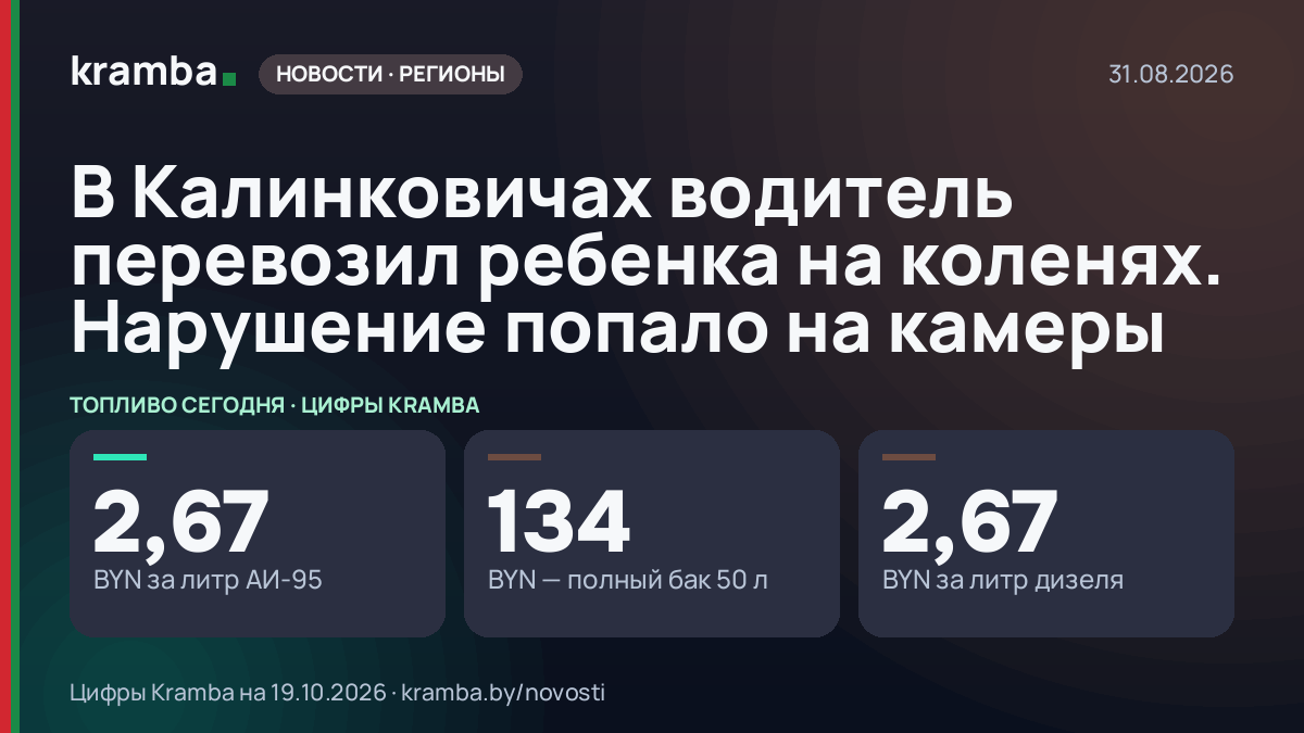 Инфографика Kramba: В Калинковичах водитель перевозил ребенка на коленях. Нарушение попало на камеры