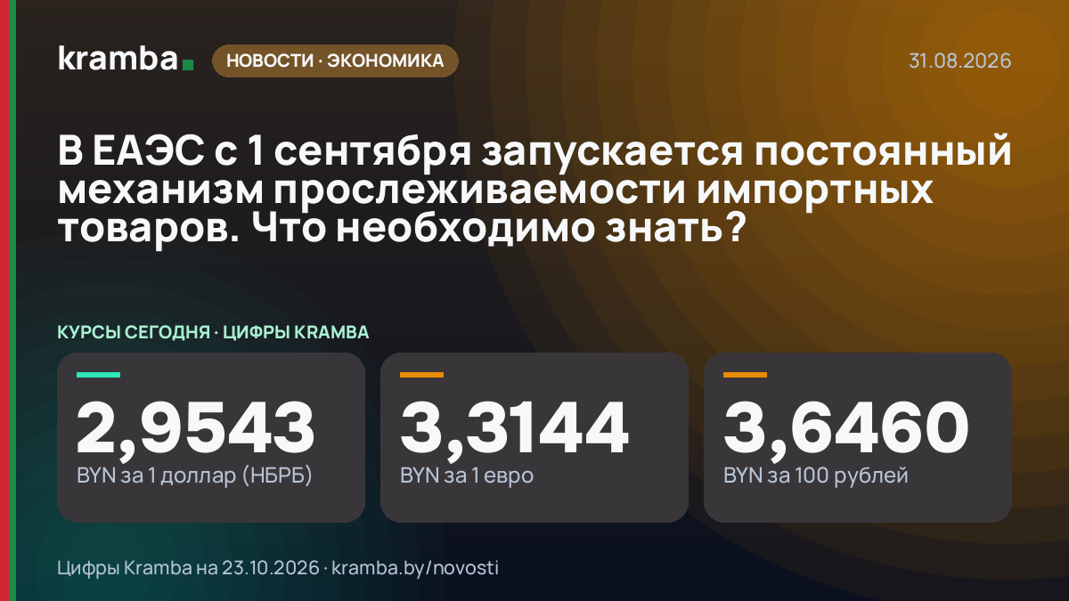 Инфографика Kramba: В ЕАЭС с 1 сентября запускается постоянный механизм прослеживаемости импортных товаров.…