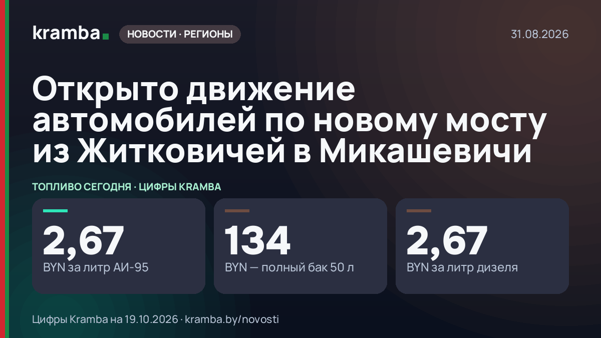 Инфографика Kramba: Открыто движение автомобилей по новому мосту из Житковичей в Микашевичи