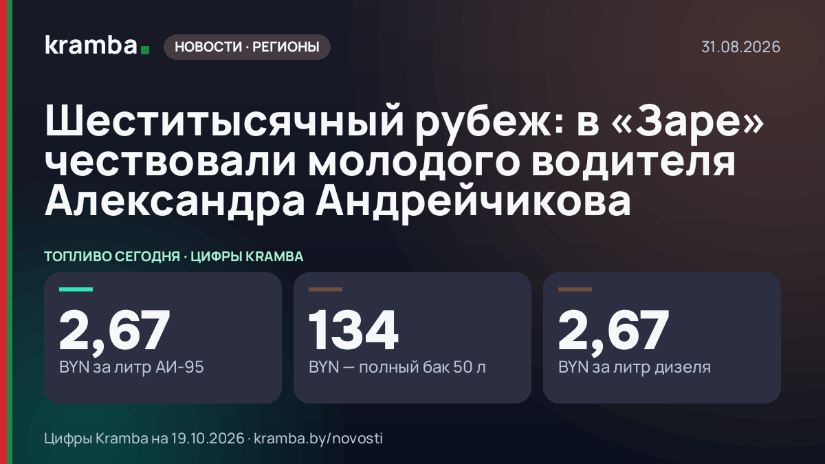 Инфографика Kramba: Шеститысячный рубеж: в «Заре» чествовали молодого водителя Александра Андрейчикова
