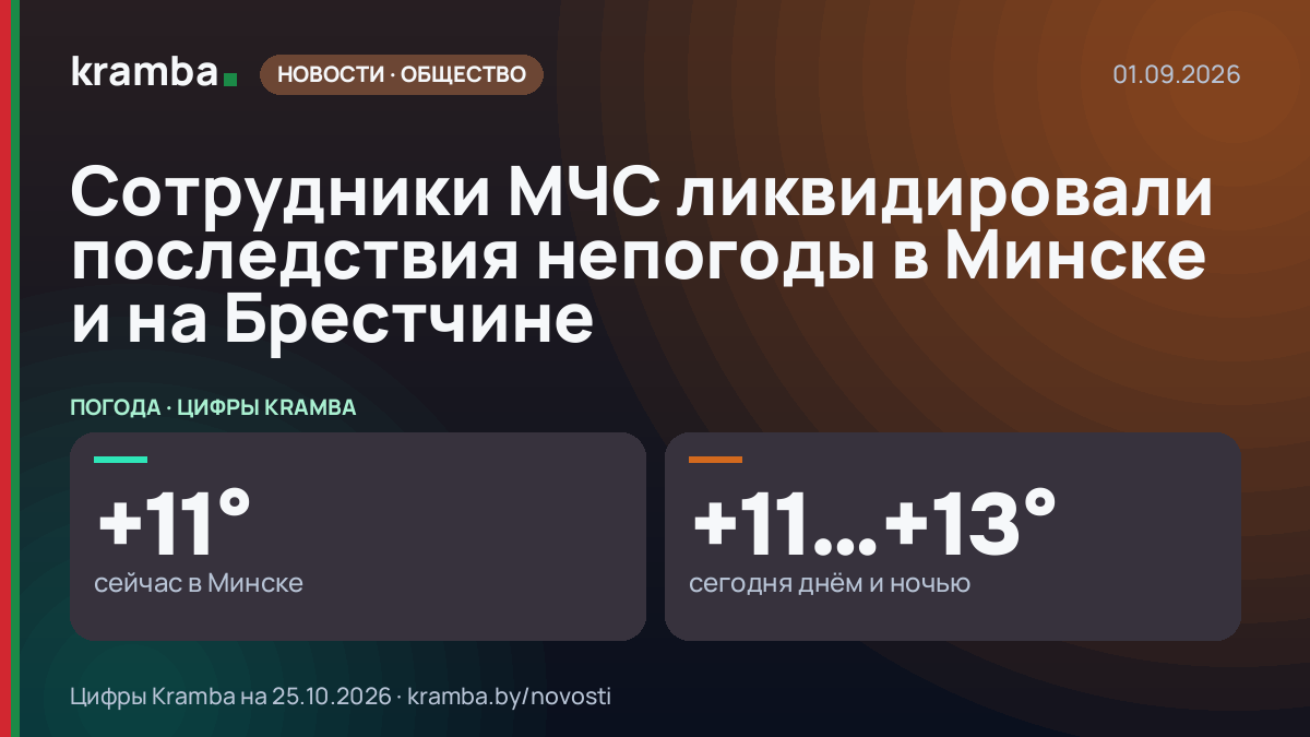 Инфографика Kramba: Сотрудники МЧС ликвидировали последствия непогоды в Минске и на Брестчине