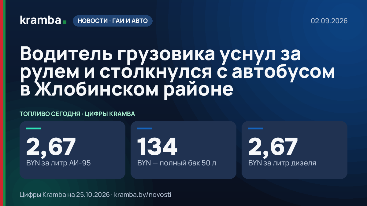 Инфографика Kramba: Водитель грузовика уснул за рулем и столкнулся с автобусом в Жлобинском районе