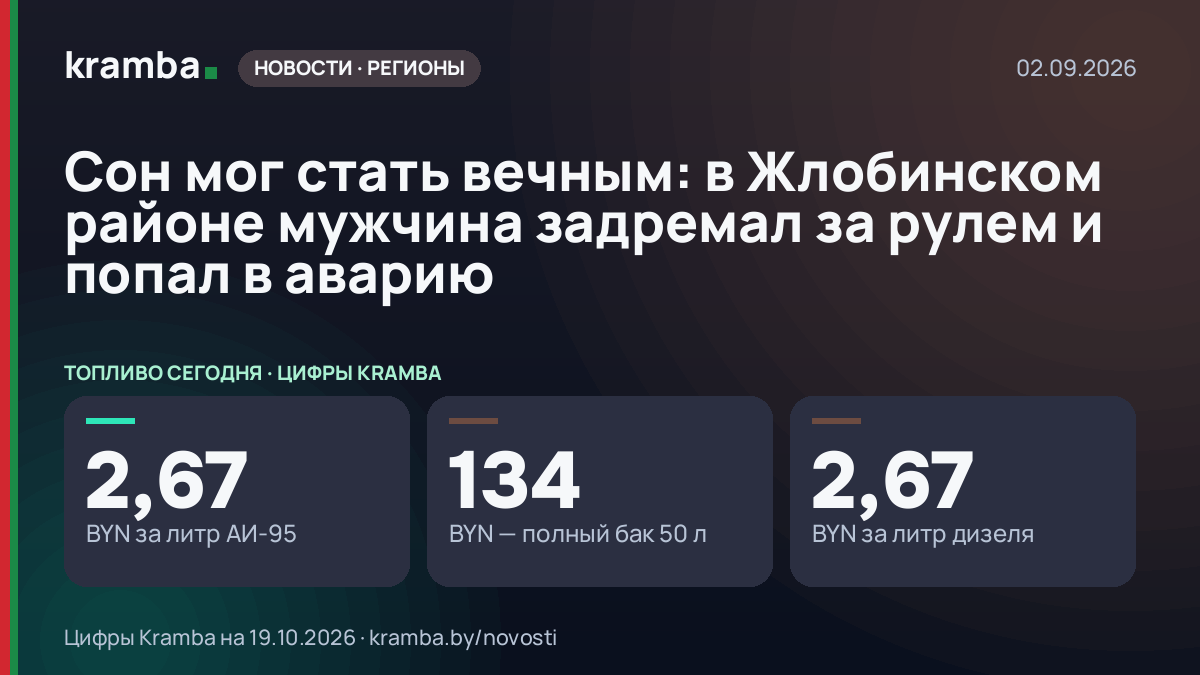 Инфографика Kramba: Сон мог стать вечным: в Жлобинском районе мужчина задремал за рулем и попал в аварию
