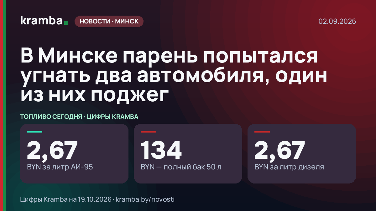 Инфографика Kramba: В Минске парень попытался угнать два автомобиля, один из них поджег