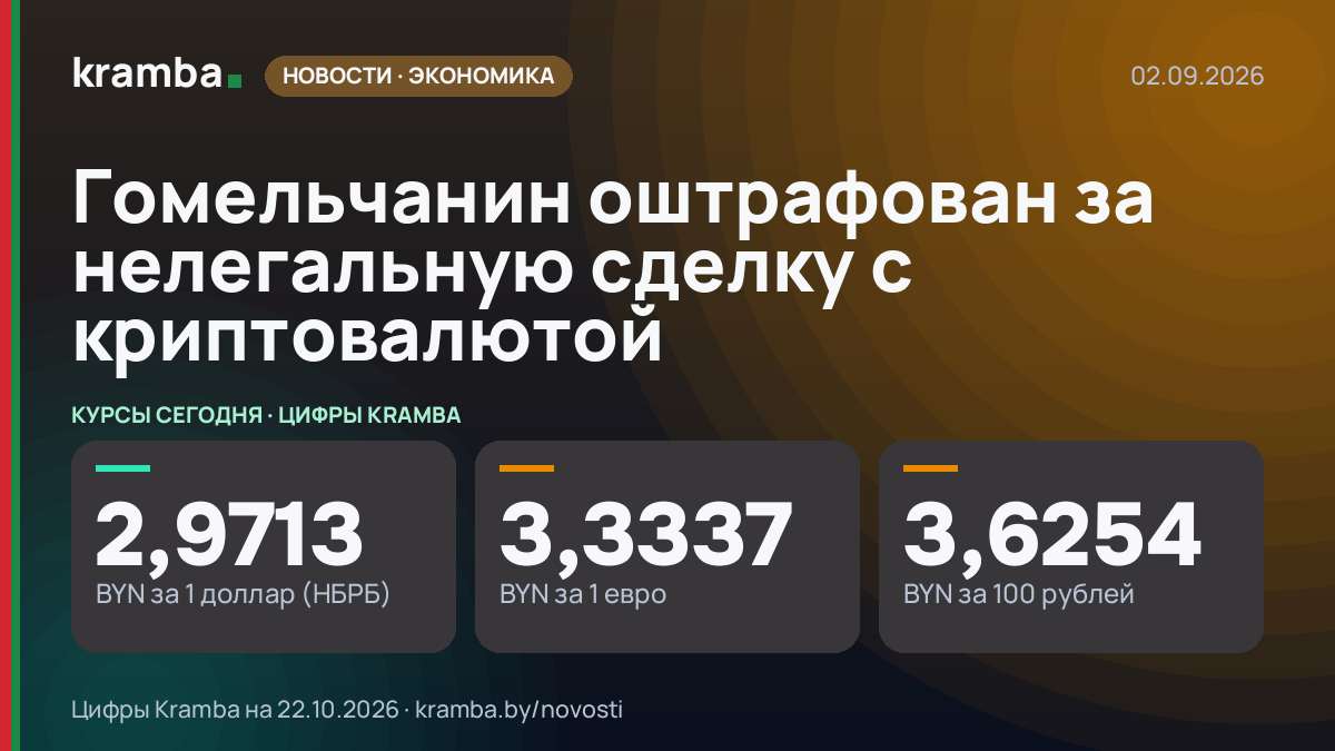 Инфографика Kramba: Гомельчанин оштрафован за нелегальную сделку с криптовалютой