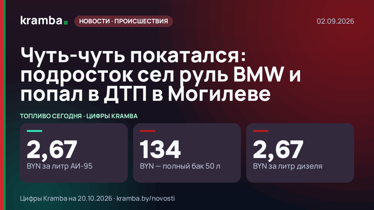 Инфографика Kramba: Чуть-чуть покатался: подросток сел руль BMW и попал в ДТП в Могилеве
