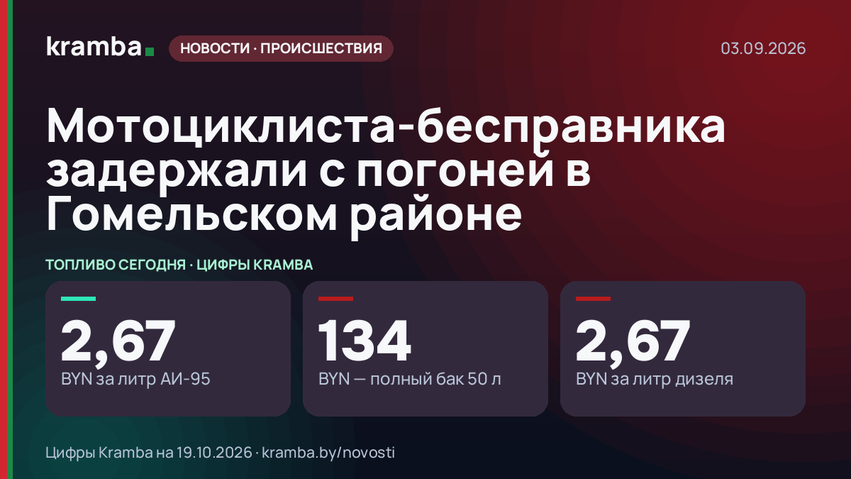 Инфографика Kramba: Мотоциклиста-бесправника задержали с погоней в Гомельском районе