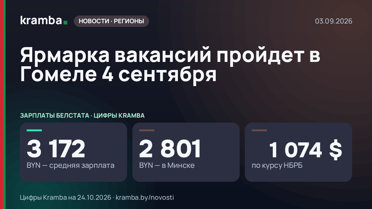 Инфографика Kramba: Ярмарка вакансий пройдет в Гомеле 4 сентября