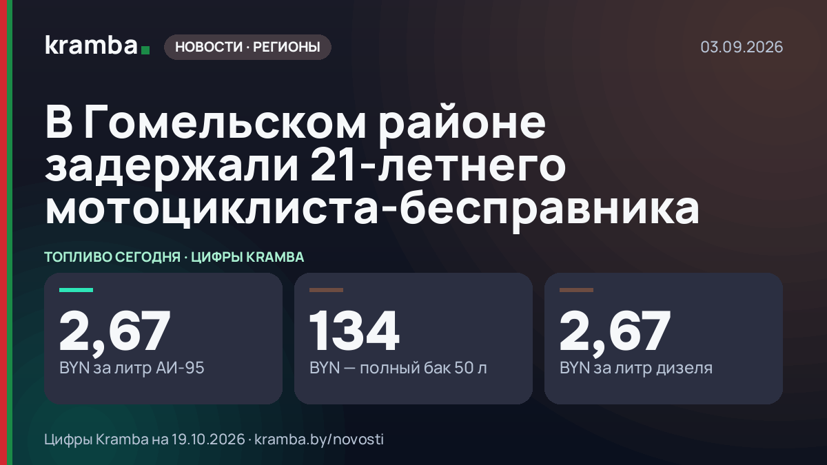 Инфографика Kramba: В Гомельском районе задержали 21-летнего мотоциклиста-бесправника